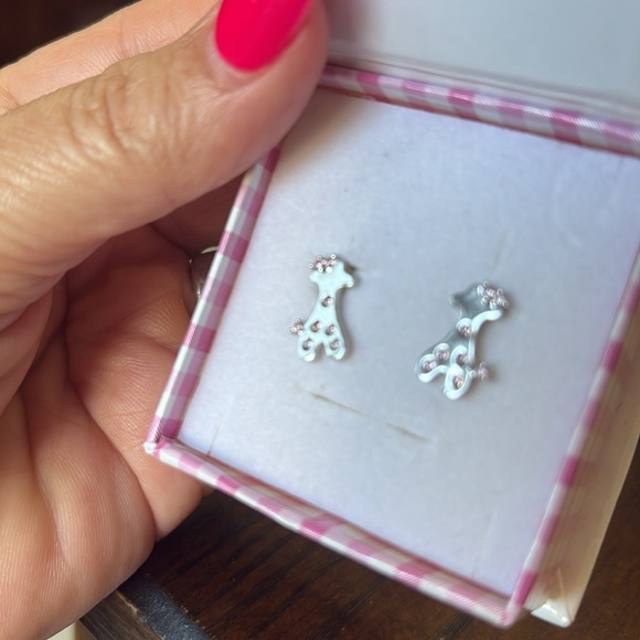 Silver toddler girls Giraffe Kids Earrings with pale pink crystals new in box - Picture 6 of 8
